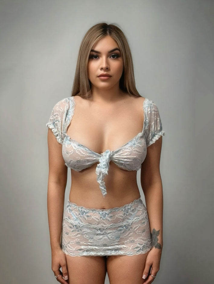 MIA 3 PIECE SET - WHITE/BLUE LACE