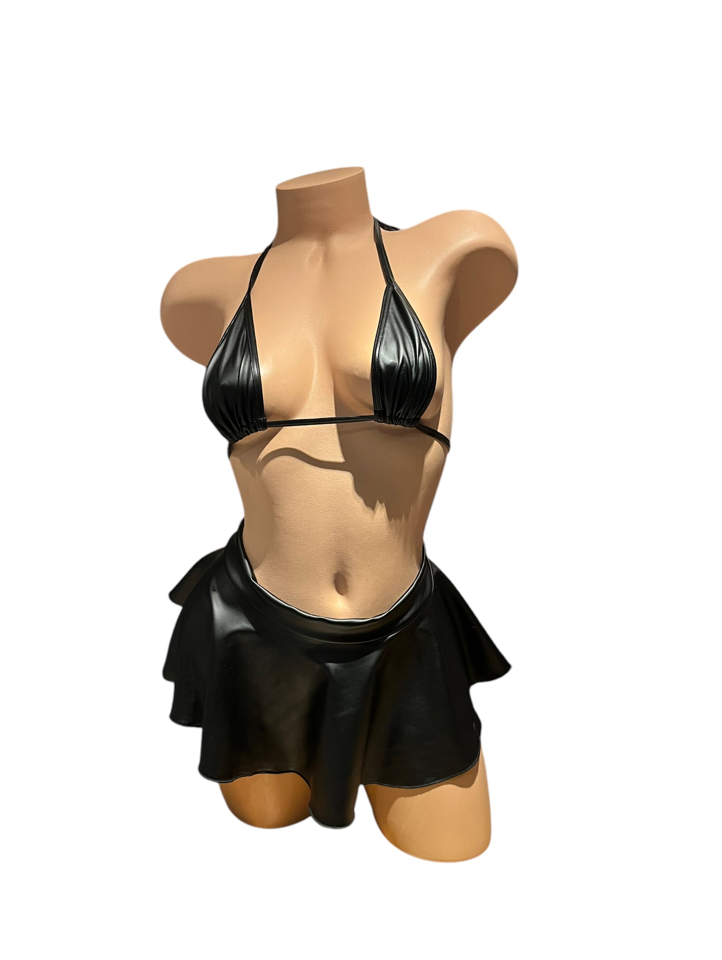Three Piece Skirt Set - Black Pleather