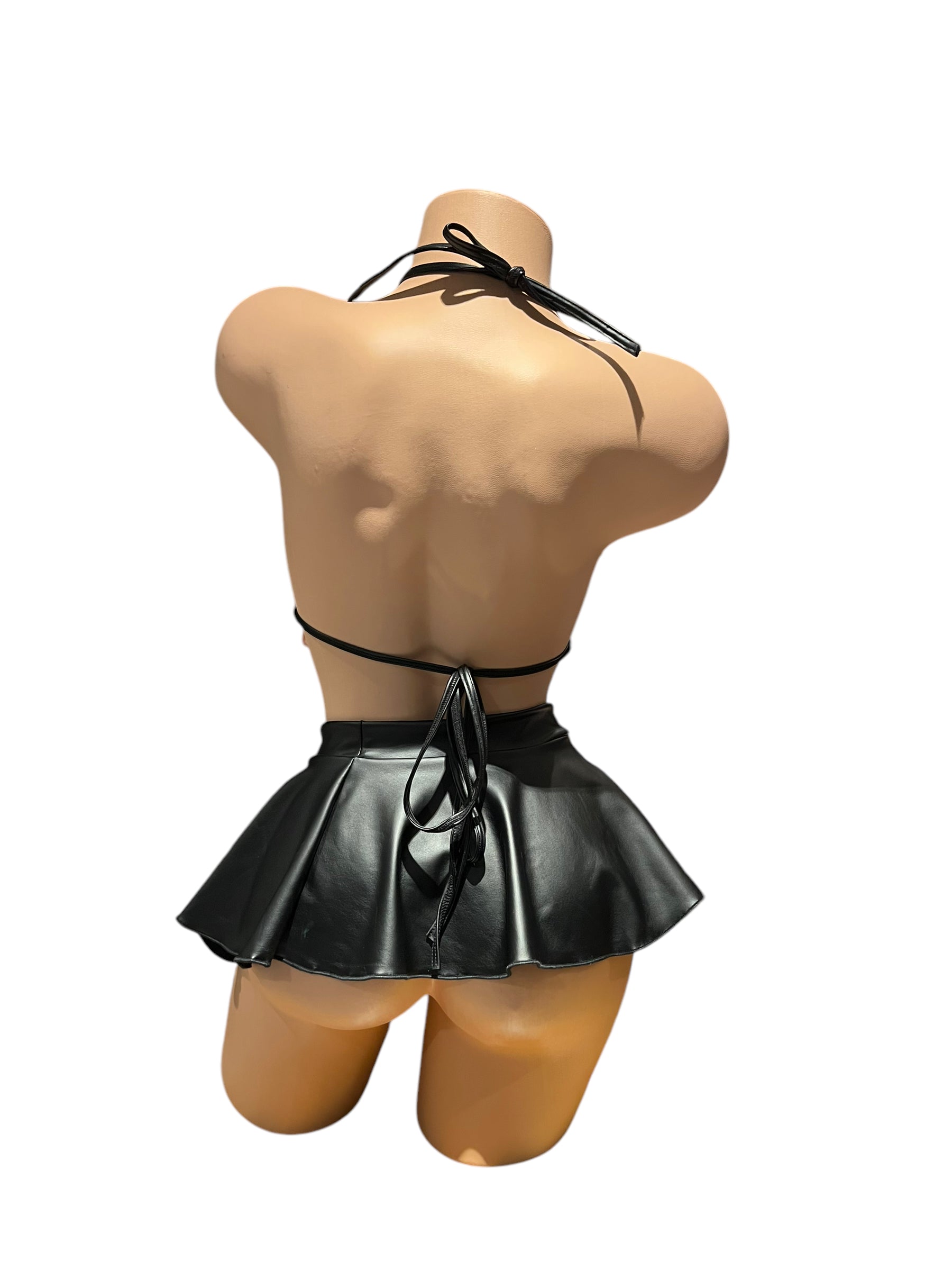Three Piece Skirt Set - Black Pleather