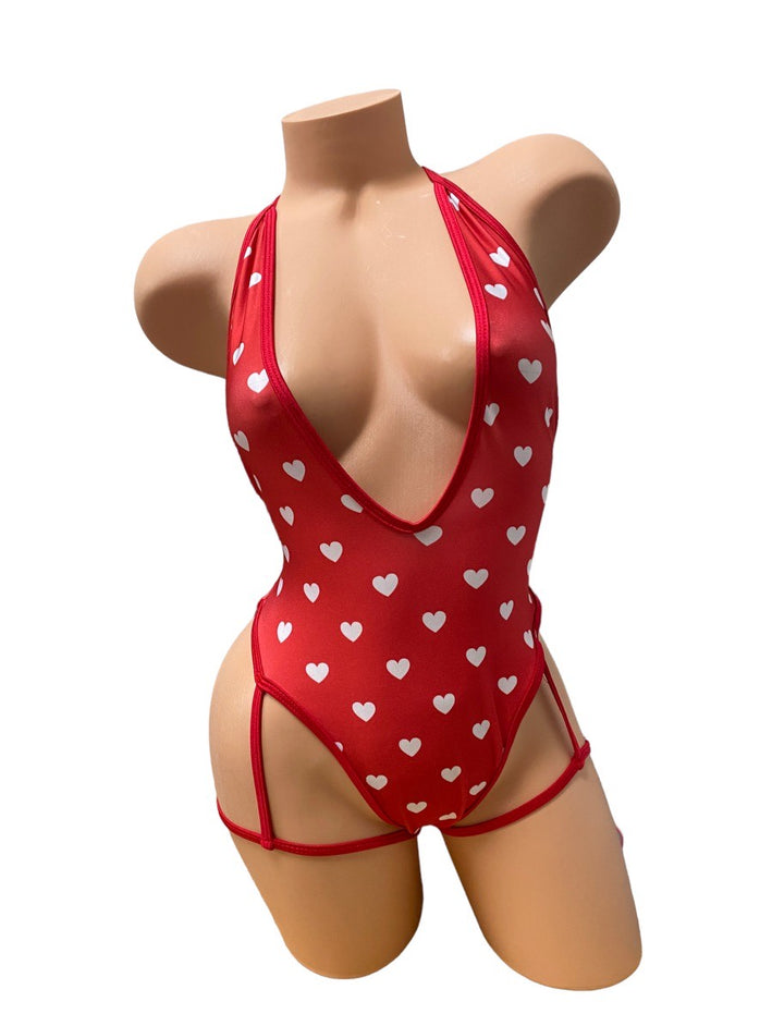 Desiree Red With White Hearts One Piece