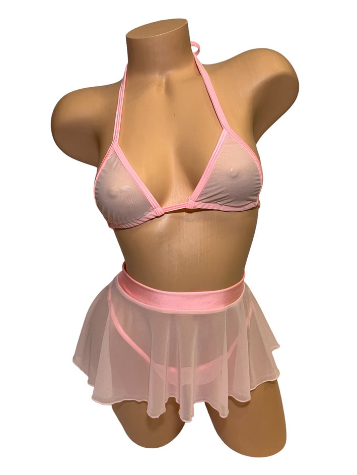 Solid Colored Tri Top Three Piece Skirt Sets