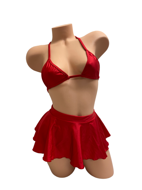 Solid Colored Tri Top Three Piece Skirt Sets