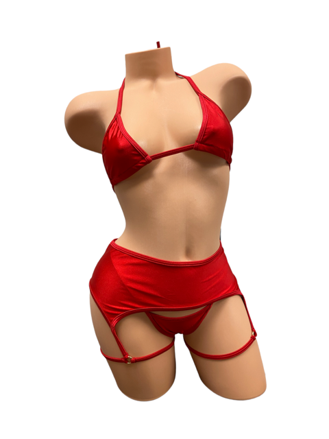 Solid Colored Scarlet Three Piece Garter Set