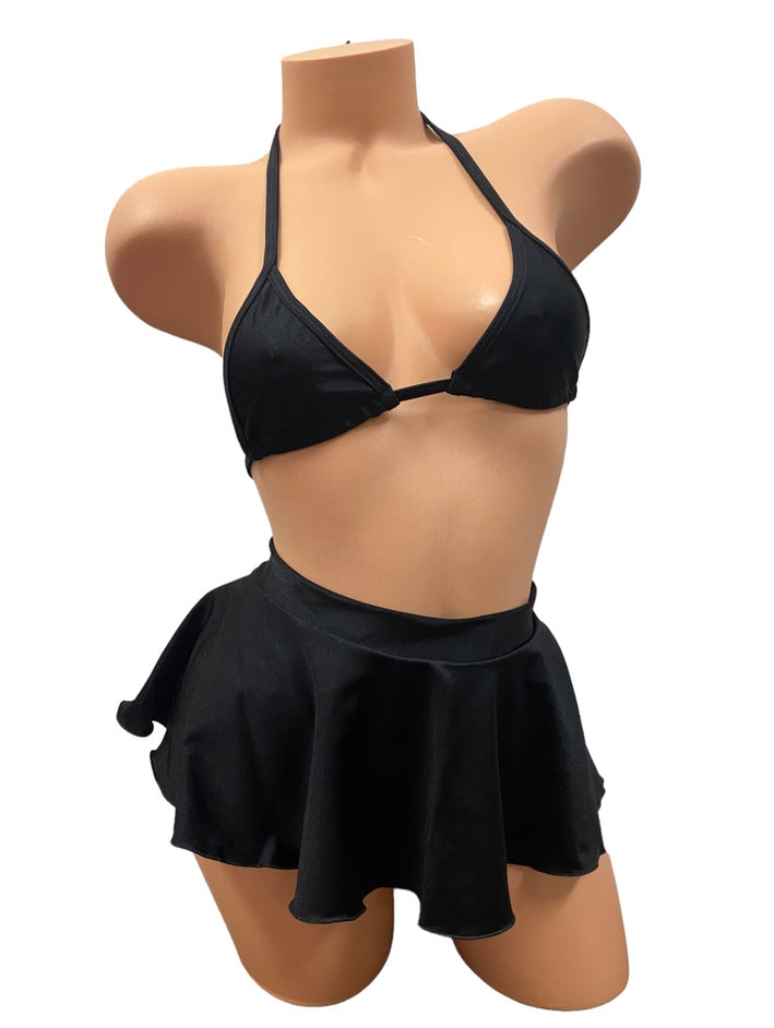 Solid Colored Tri Top Three Piece Skirt Sets