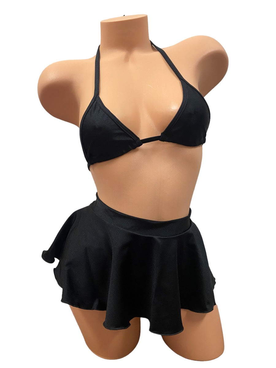 Solid Colored Tri Top Three Piece Skirt Sets