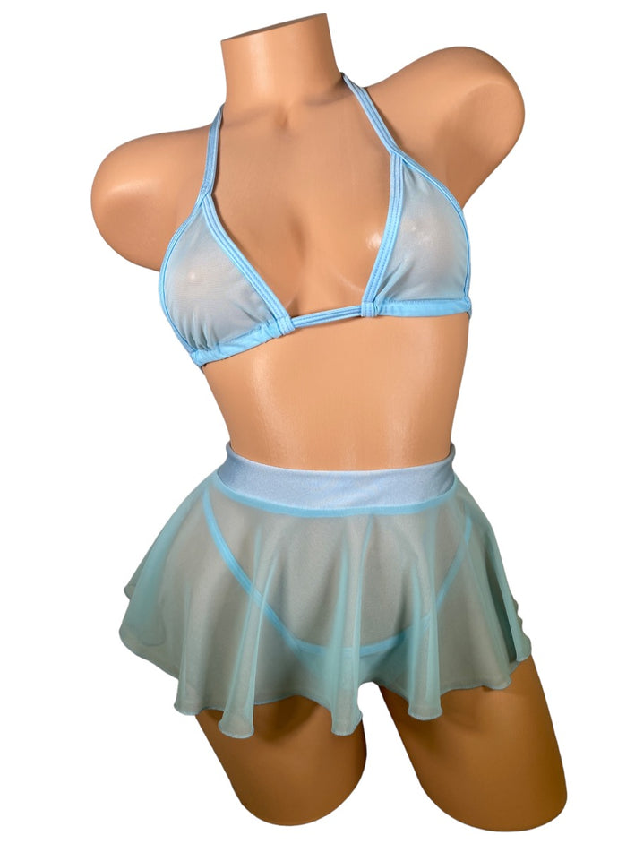 Solid Colored Tri Top Three Piece Skirt Sets