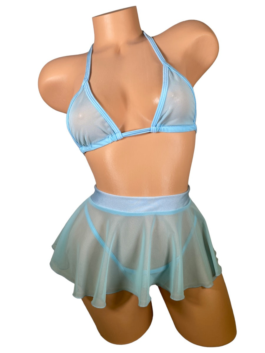 Solid Colored Tri Top Three Piece Skirt Sets