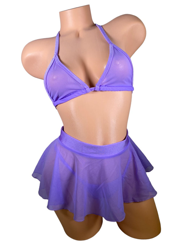 Solid Colored Tri Top Three Piece Skirt Sets