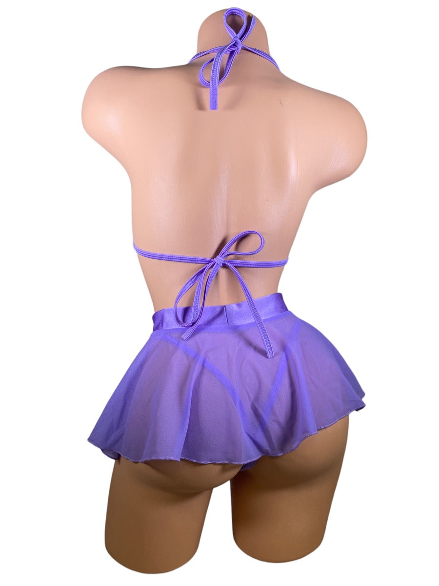 Solid Colored Tri Top Three Piece Skirt Sets