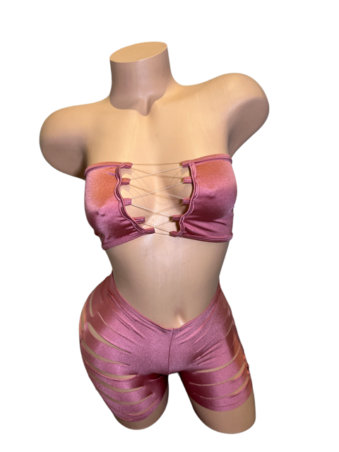 Solid Colored Ripped Shorts Two Piece Set