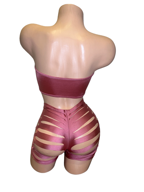 Solid Colored Ripped Shorts Two Piece Set