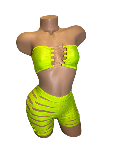 Solid Colored Ripped Shorts Two Piece Set