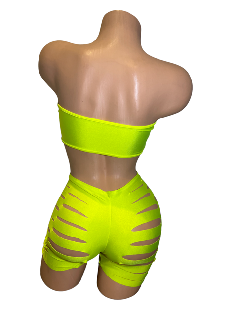 Solid Colored Ripped Shorts Two Piece Set