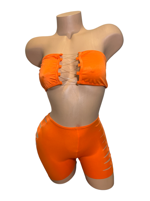 Solid Colored Ripped Shorts Two Piece Set