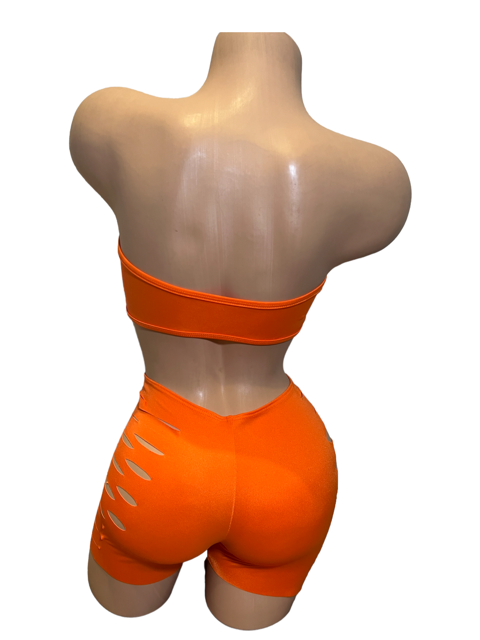 Solid Colored Ripped Shorts Two Piece Set