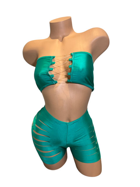 Solid Colored Ripped Shorts Two Piece Set
