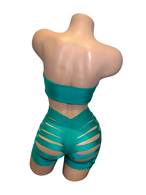 Solid Colored Ripped Shorts Two Piece Set